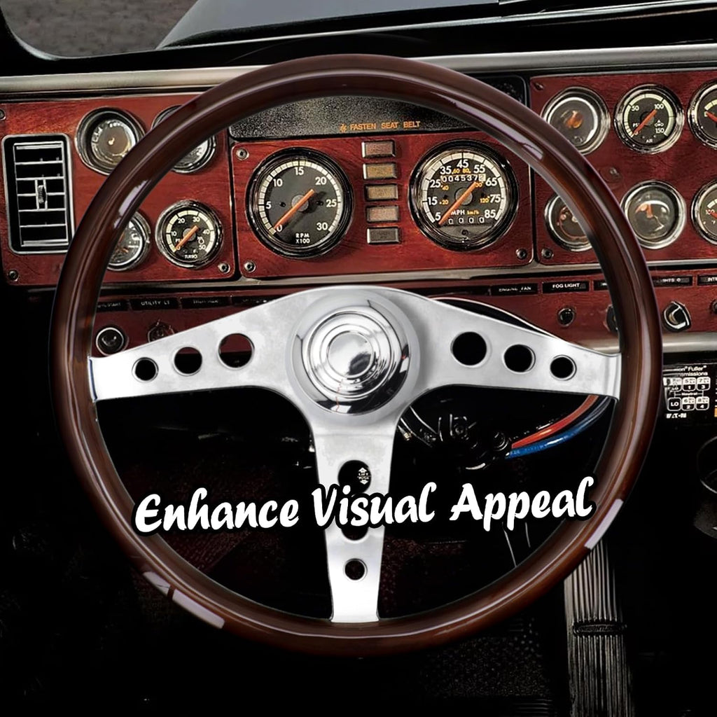 Sorghum 18' Solid Wood Steering Wheel - 3 Spokes Aluminum Chrome Classic Steering Wheel with Horn Button for Trucks Compatible with Mack Kenworth Peterbilt Volvo Freightliner-Round Hollow Style
