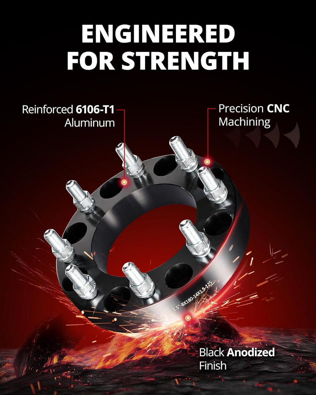 EVIL ENERGY 8x180 Wheel Spacers 1.5 inch Compatible with Chevy Silverado 2500 2011-2018, 8x180 mm 8 Lugs 125 mm Hub Bore M14x1.5 Studs Black, Not Hubcentric