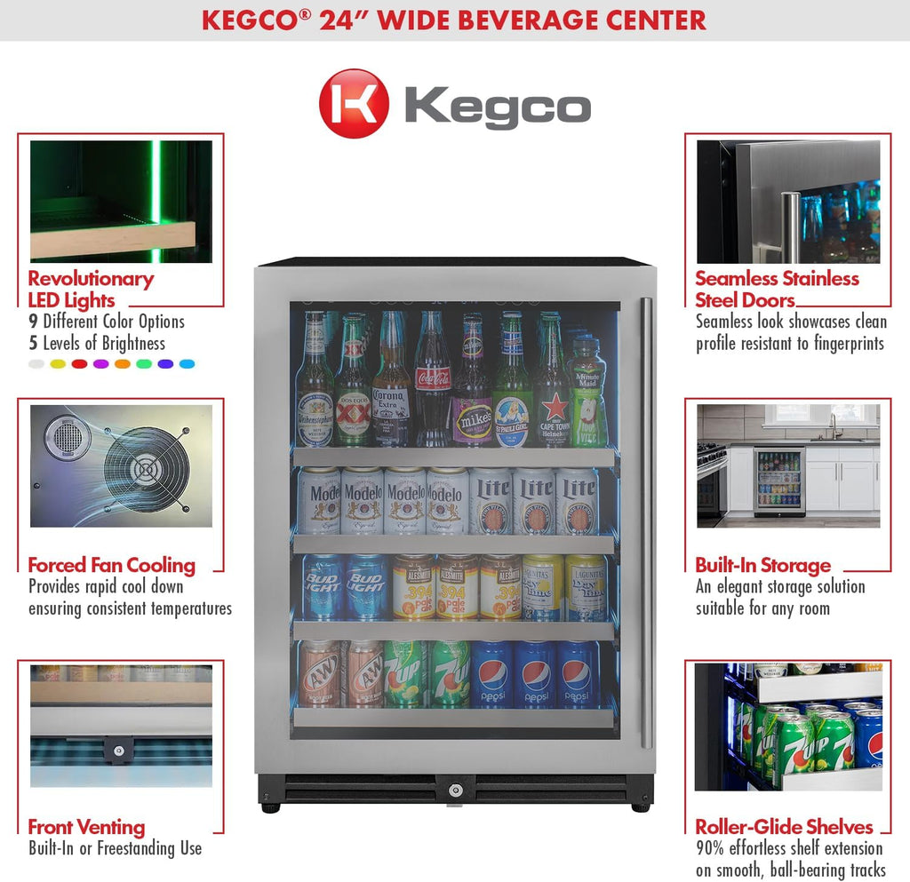 Kegco 24' Wide Stainless Steel Left Hinge Beverage Center VSBC-24LSL