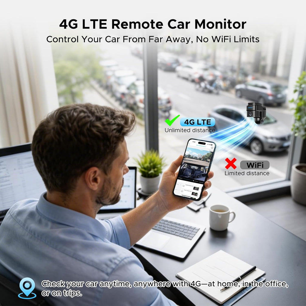 LAMTTO 4G LTE Wireless Dash Cam Front and Inside, Remote Live View Car Security Camera, Dual Dashcam with Radar Sentry Parking Monitor, Anti-Theft GPS Tracking for Vandalism, Fleet & Teen Safety