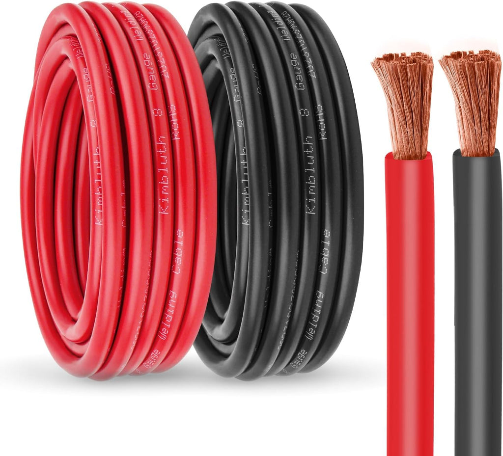 8 Gauge Battery Cable Copper Wire, 50FT Red+50FT Black 8 AWG Welding Cable Standard USA OFC Wire for Automotive, Battery, Solar, Marine and Generator
