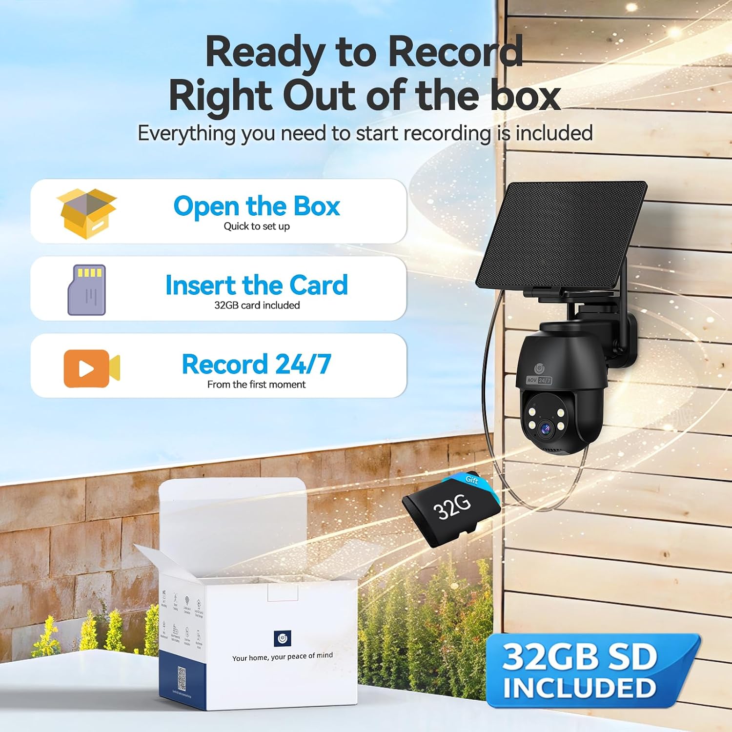 MUBVIEW 24/7 Continuous Recording Wireless Outdoor Security Camera, 2.4G WiFi, 2K Solar Powered, 360° PTZ, Auto Tracking, SD Included, Optional Cloud Storage, AI Detection, Night Vision(Black,2 Packs)
