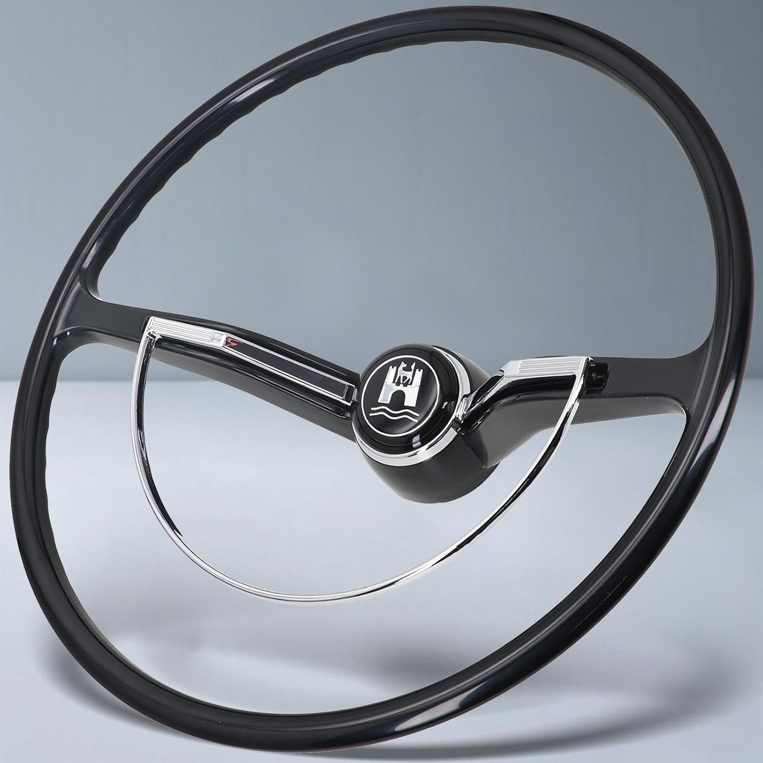 Sorghum 15' Universal Steering Wheel - Classic Steering Wheel with Horn Button Compatible with 1965-1973 Volkswagen Beetle - Piano Lacquer Black