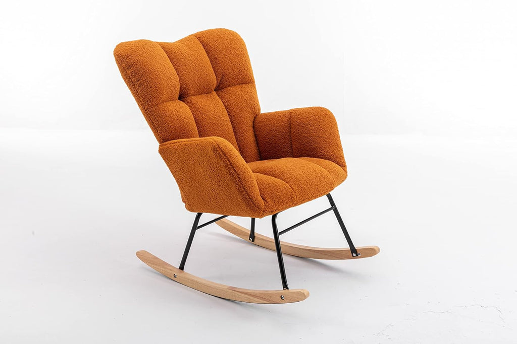 Rocking Chair Nursery Gilder, 31.5' D×27.6' W×37.4' H, Soft Teddy Fabric, 250LBS Capacity, Living Room & Nursery Accent Furniture