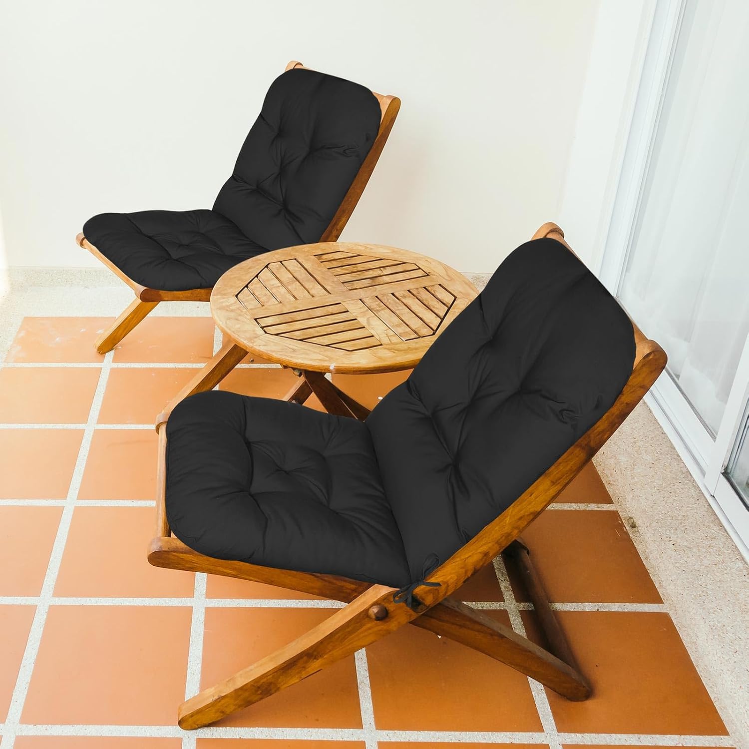 Drydiet 4 Set Outdoor High Back Chair Cushions 47 x 20 Inch Rocking Chair Cushions Waterproof Fade Resistant Comfort Replacement Seat Pads with Ties for Patio Lawn Yard Porch Home Office(Black)