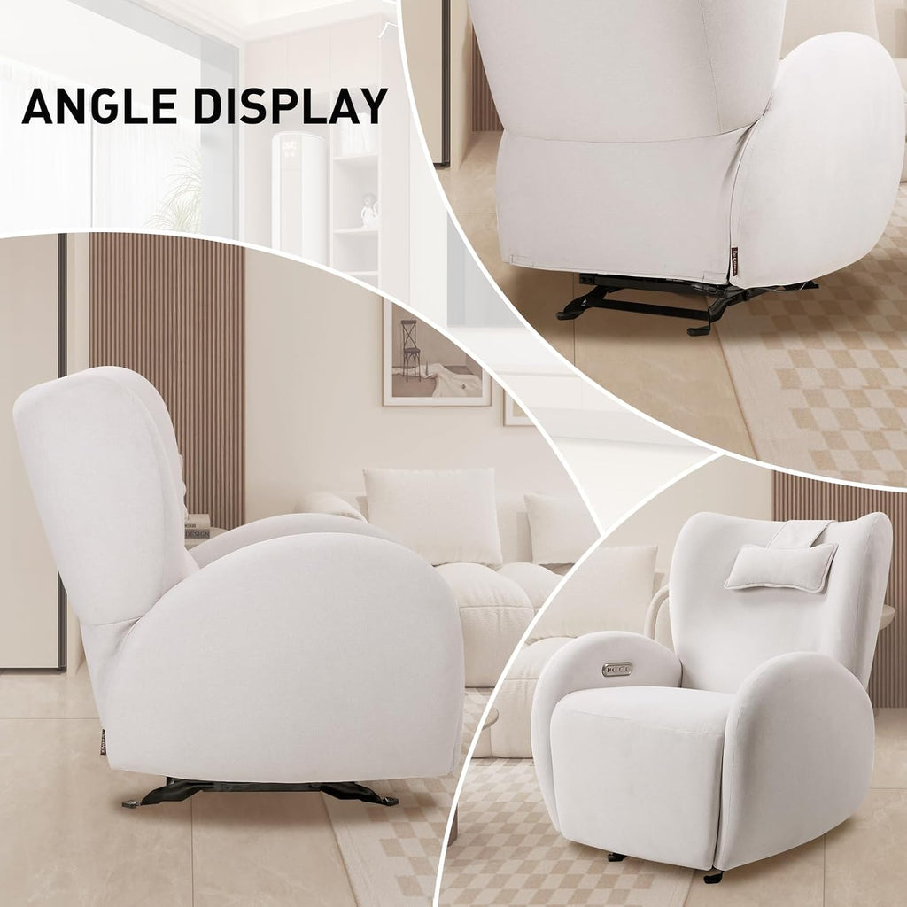 EONIX Stylish Power Glider Rocker Recliner Chair, Dual Motor Independently Controlled Footrest and Backrest, Detachable Headrest, Lazy Boy Recliner Chair for Living Room, SXXY010041, Cream White