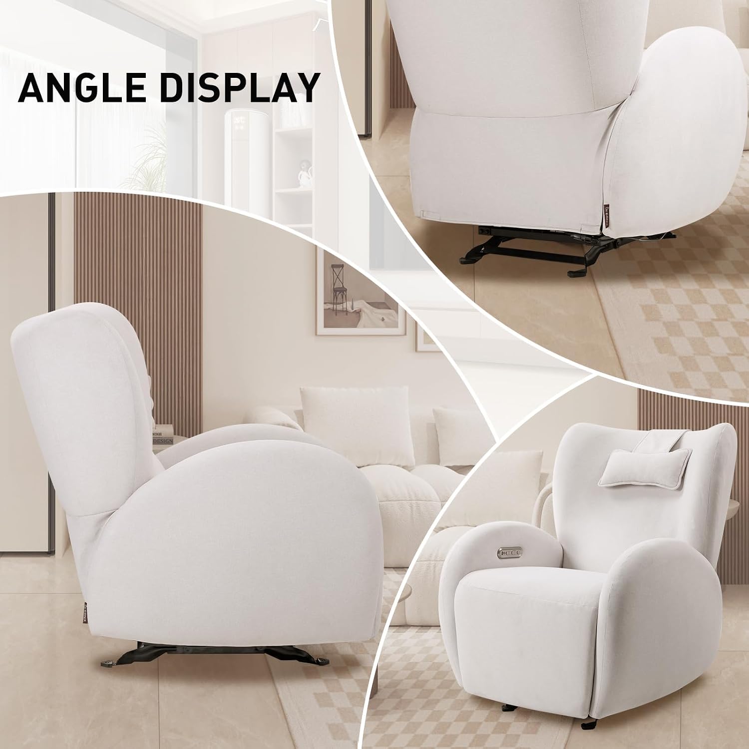 EONIX Stylish Power Glider Rocker Recliner Chair, Dual Motor Independently Controlled Footrest and Backrest, Detachable Headrest, Lazy Boy Recliner Chair for Living Room, SXXY010041, Cream White