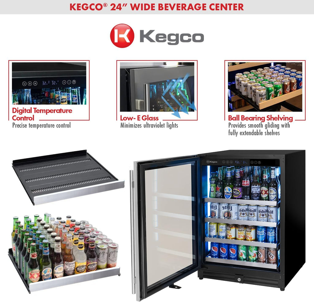 Kegco 24' Wide Stainless Steel Left Hinge Beverage Center VSBC-24LSL