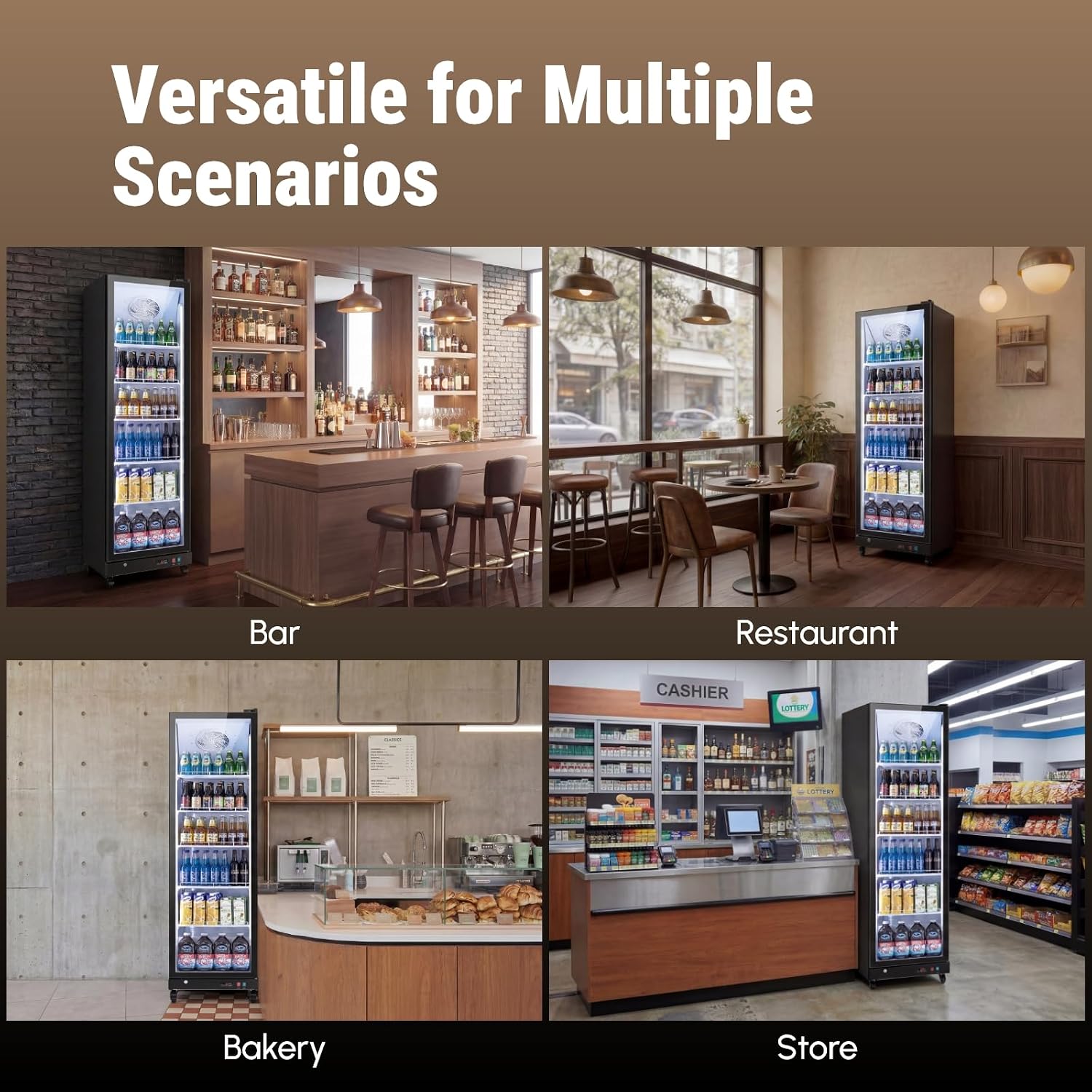 Yeego Commercial Refrigerators - 12.4 Cu.Ft Glass Door Commercial Beverage Refrigerators with Dual LED Light & Adjustable Shelves, 32-50°F Commercial Cooler for Stores Bakery Bar Offices Restaurants
