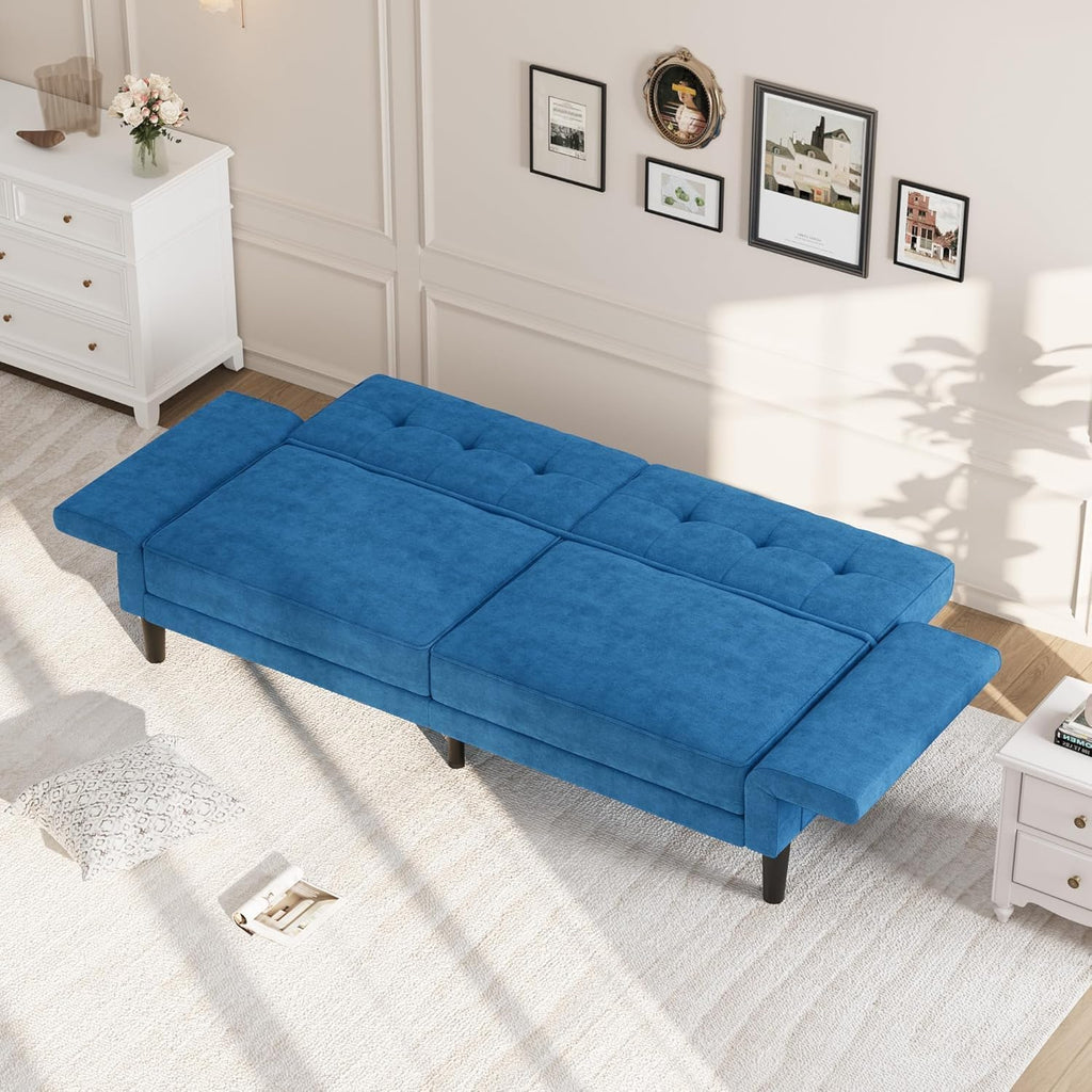 GarveeHome 89' Futon Sofa Bed, Convertible Sleeper Sofa with Adjustable Backrest & Armrest, Modern Futon Couch Bed, Loveseat Sleeper for Living Room Bedroom Apartments, Blue