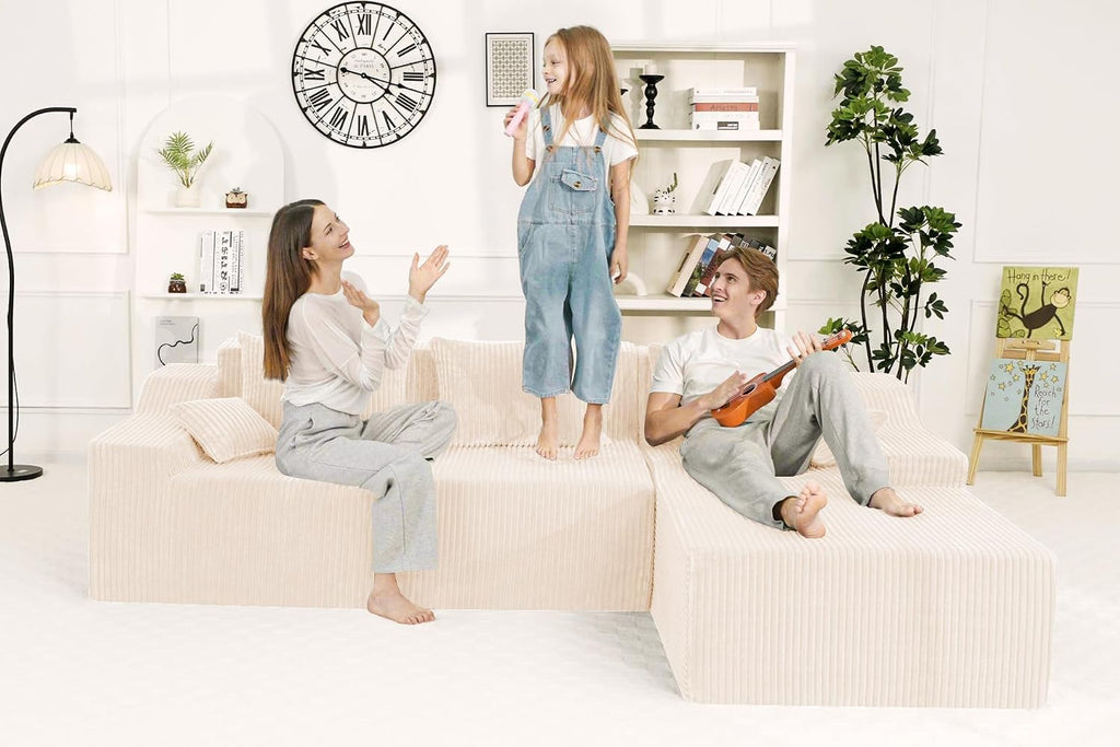 HABUTWAY 101'' Modular Sectional Sofa Cloud Couch with Deep Seat, Modern L-Shaped Convertible Couches Upholstered Couch with Chaise for Living Room Bedroom(Beige, Right-Facing Chaise)