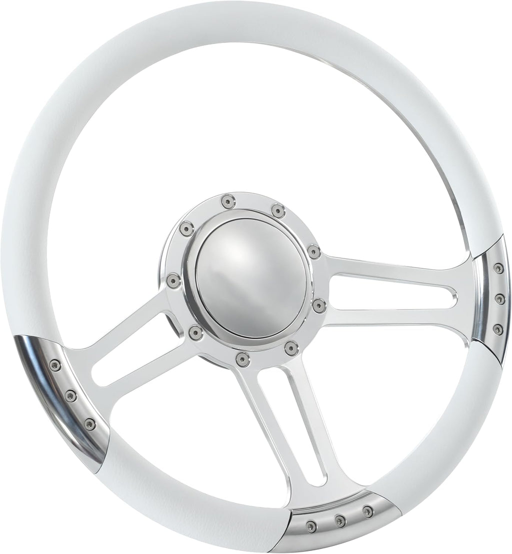 14'' Billet Trinity Half Wrap 9 Bolts Steering Wheel with 2'' Dish and Horn Button (White)