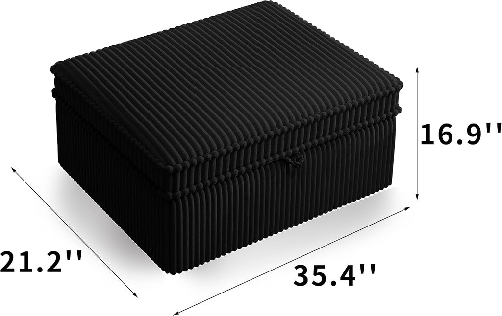 85' Convertible Sofa Bed with Storage Ottoman, Plush Corduroy Fabric Loveseat Pull Out Couch with Adjustable Backrest and USB Charger, 2 Soft Pillows, Couch Bed for Living Room, Small Space,Black