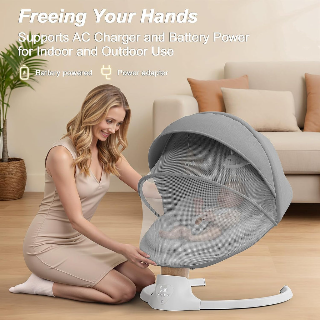 Baby Swings for Infants, FasonBaby Electric Baby Swing with 10 Preset Melodies, 5 Speeds, Remote Control and Bluetooth - Portable Infant Swing for Indoor and Outdoor(Grey)