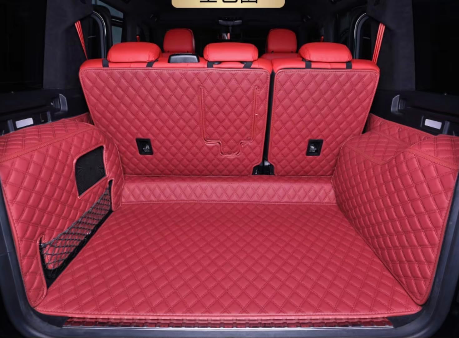 Luxury Leather Trunk Cargo Liner Personalized Text Customized for Cars, SUV, Sedan, EV, Convertible, Auto Vehicle, Trunk Mat & Back Seat Cover & Trunk Side Panel (Wind Red)