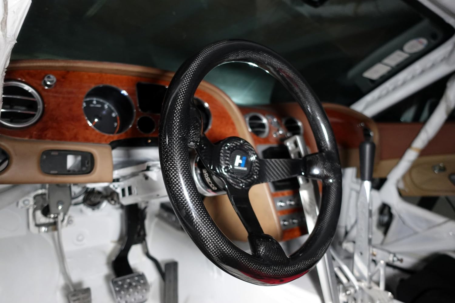 Universal 14in Real Carbon Fiber Racing Steering Wheel Black (001) | 3' Depth, Hard and Lightweight ,6 Holes JDM