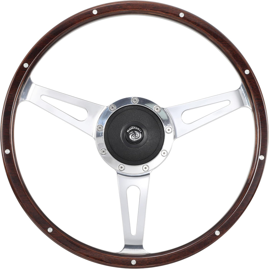 15'' Classic Riveted wooden steering wheel with 9 bolt and Horn Button