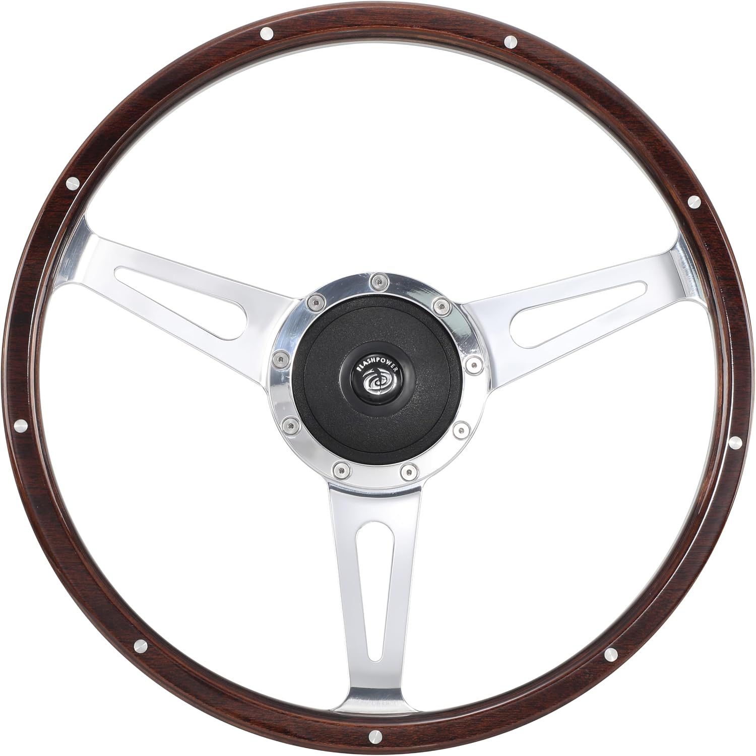 15'' Classic Riveted wooden steering wheel with 9 bolt and Horn Button