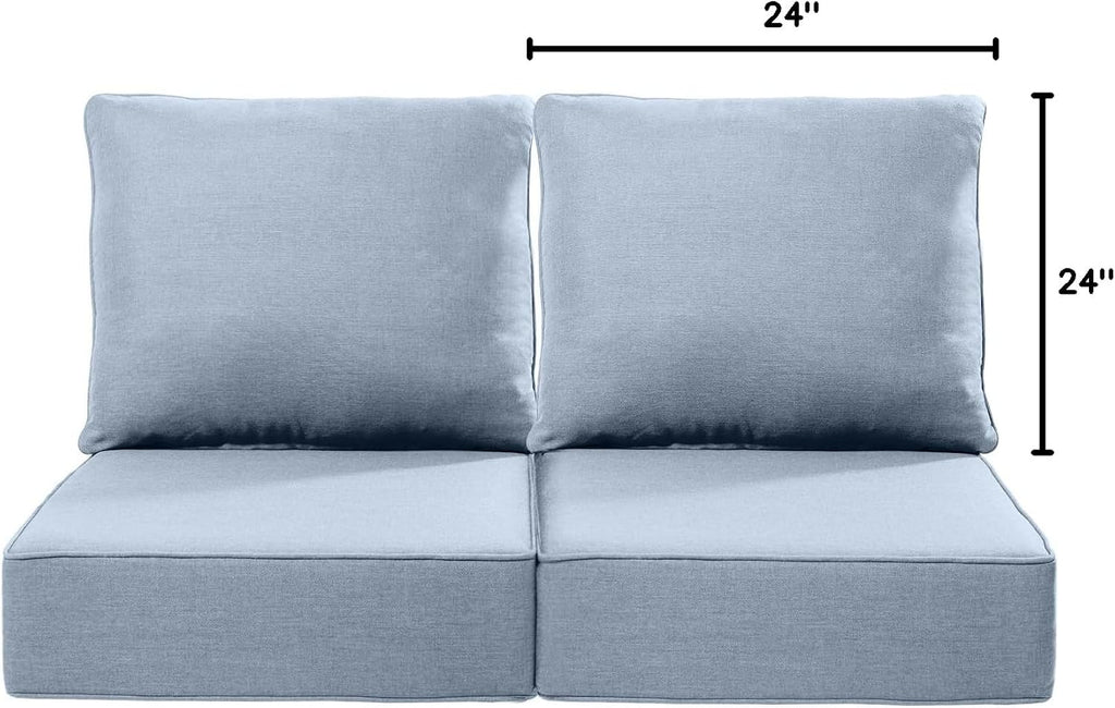 Luxury 24x24x6 Inch Outdoor Chair Cushions - Set of 2 Water Resistant Comfortable Patio Seat Cushion for Porch Rattan Dining Rocker Glider Chairs Loveseat Couch Sectional Sofa - Baby Blue