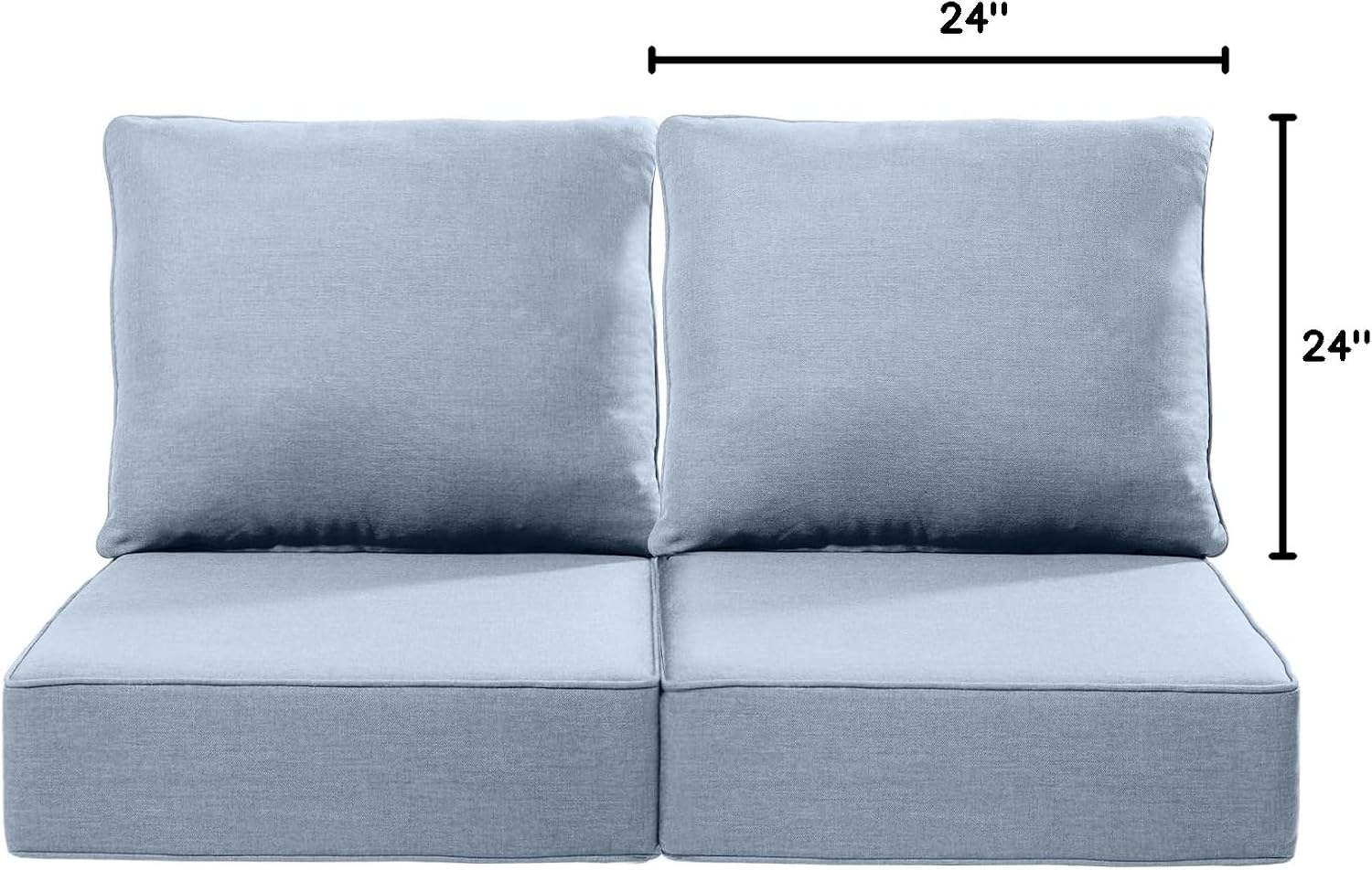 Luxury 24x24x6 Inch Outdoor Chair Cushions - Set of 2 Water Resistant Comfortable Patio Seat Cushion for Porch Rattan Dining Rocker Glider Chairs Loveseat Couch Sectional Sofa - Baby Blue
