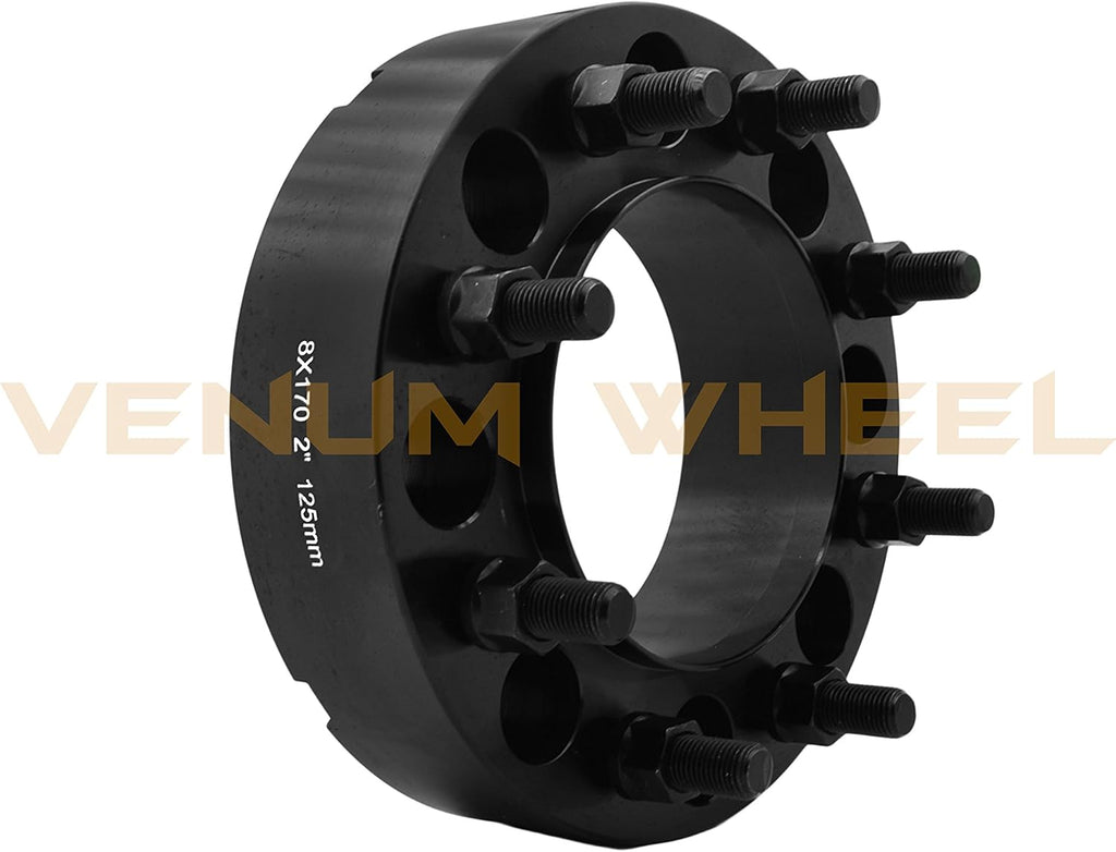 Complete Bolt-On Kit 2' Thick Black Hub Centric Wheel Spacers Adapters (True Hub Centric) With Lip M14x1.5 Studs Lug Nuts Made In USA Works With F-250 F-350 SRW Excursion