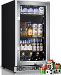 18 inch Glass Door Beverage Refrigerator – 160 Can Mini Fridge for Wine, Beer, Soda, Ideal for Home, Office, or Bar, Under Counter Built-In Design