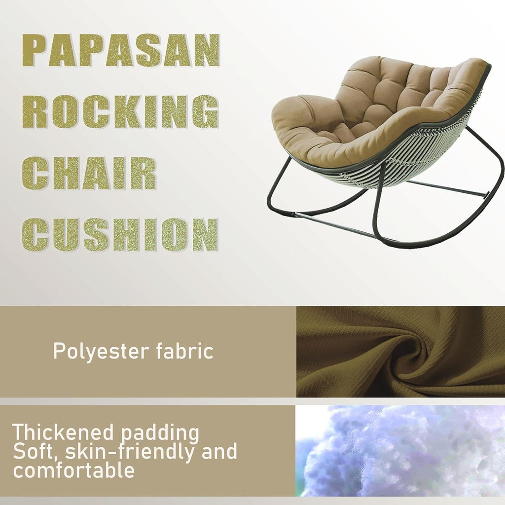 Papasan Rocking Chair Cushion, Oversized Wicker Papasan Recliner Chair Cushion, Indoor Egg Royal Rattan Rocking Chair Cushion for Front Porch Lounge Lawn(Only Cushion)