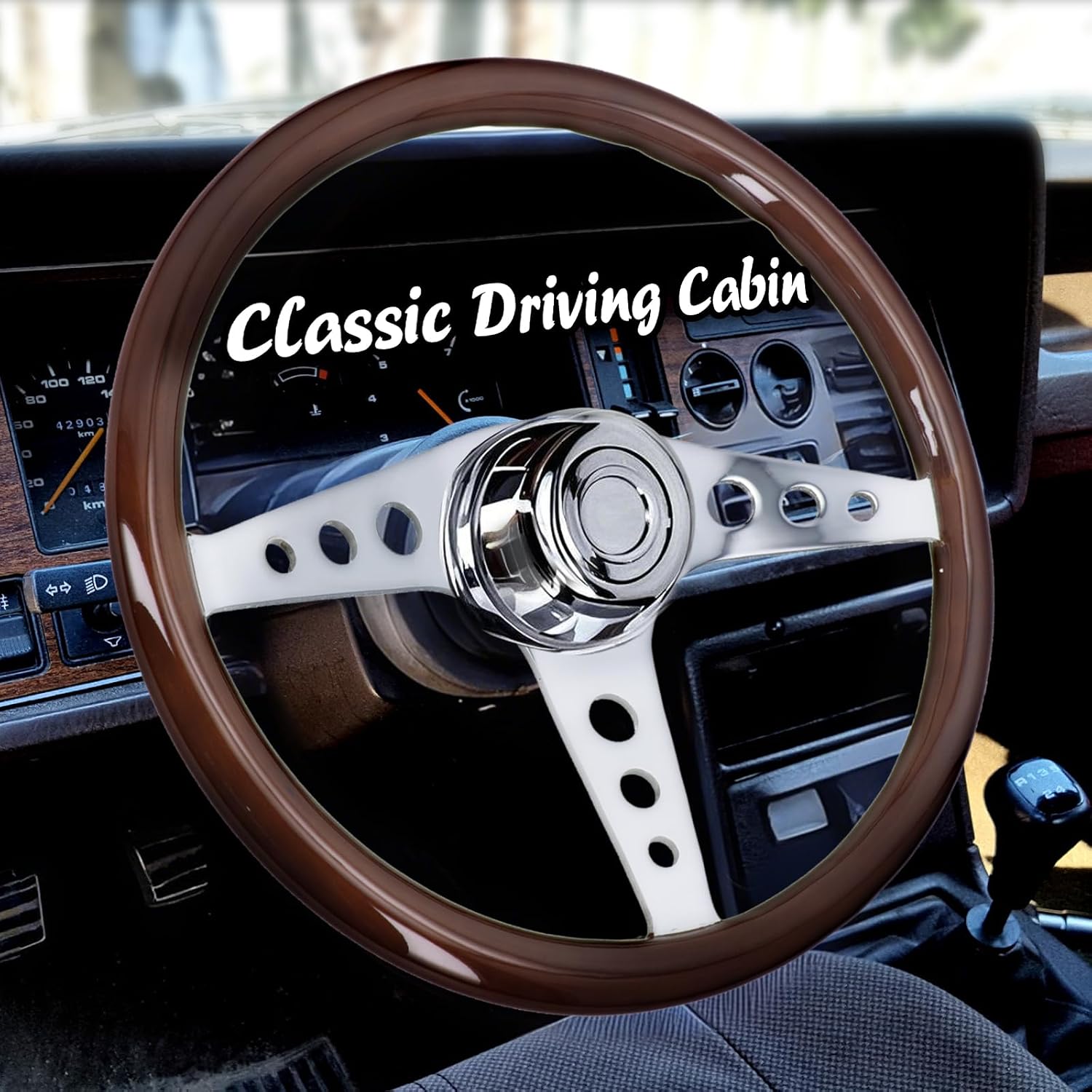 Sorghum 18' Solid Wood Steering Wheel - 3 Spokes Aluminum Chrome Classic Steering Wheel with Horn Button for Trucks Compatible with Mack Kenworth Peterbilt Volvo Freightliner-Round Hollow Style