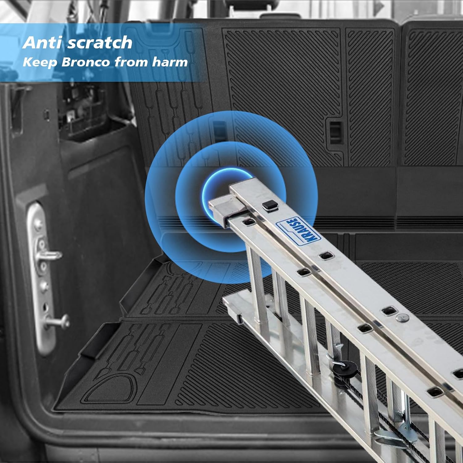 Floor Mats for Ford Bronco 4 Door 2026-2021 Full Sets All Weather Floor Mat for Ford Bronco Accessories 2026 2025 2024-2021 Rear Back Seat Cover Protector Trunk Frunk Cargo Liner Black