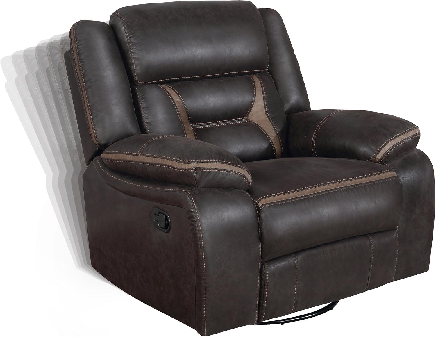 Coaster Home Furnishings - Greer - Leatherette Upholstered Swivel Glider Recliner Chair with Pocket Coil Cushions, Padded Armrests, Contrasting Stitching - Living Room - 41-Inch - Brown - 651356