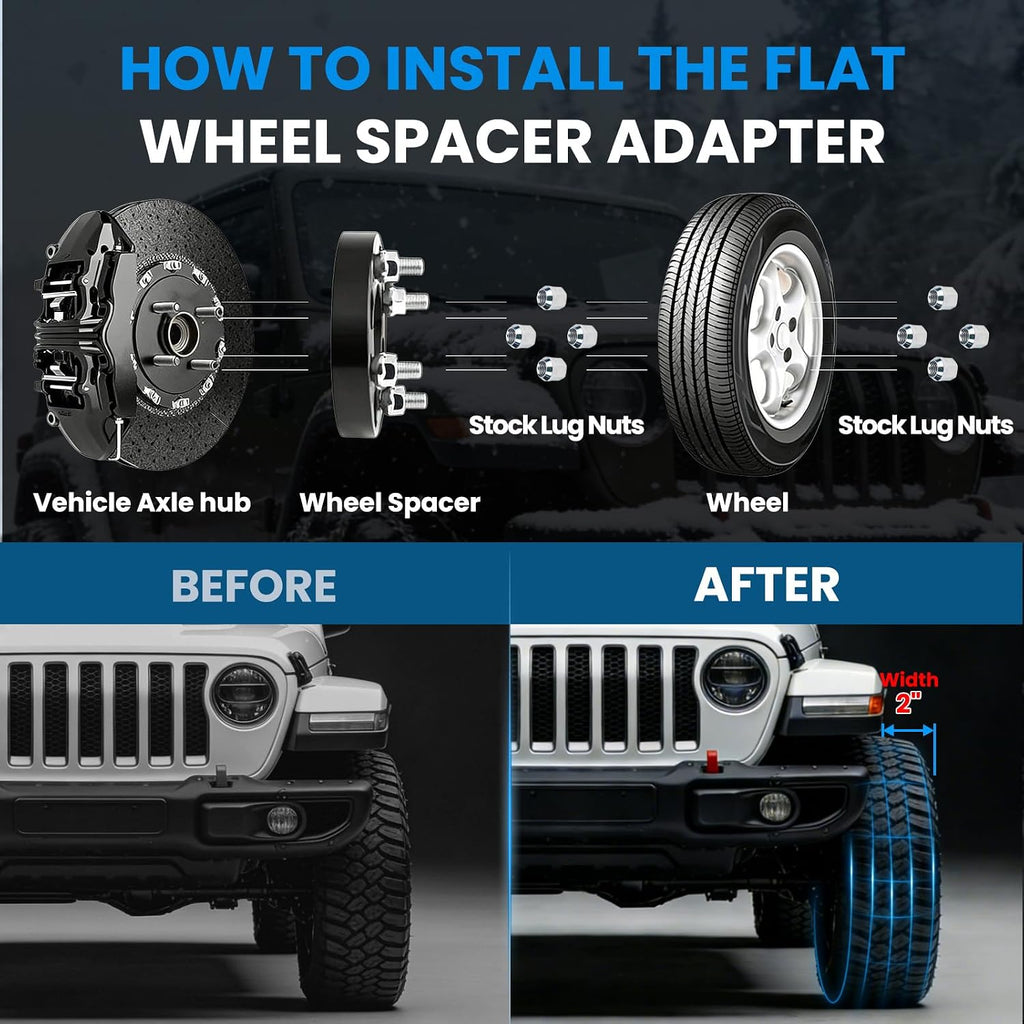 5x5 Wheel Spacers Hubcentric Real Forged Spacers Center Bore 71.5mm 1/2'-20 Studs for 2007-2017 Wrangler JK/JKU, 2'(50.8mm) Commander XK for 5 Lug Set of 4 Black