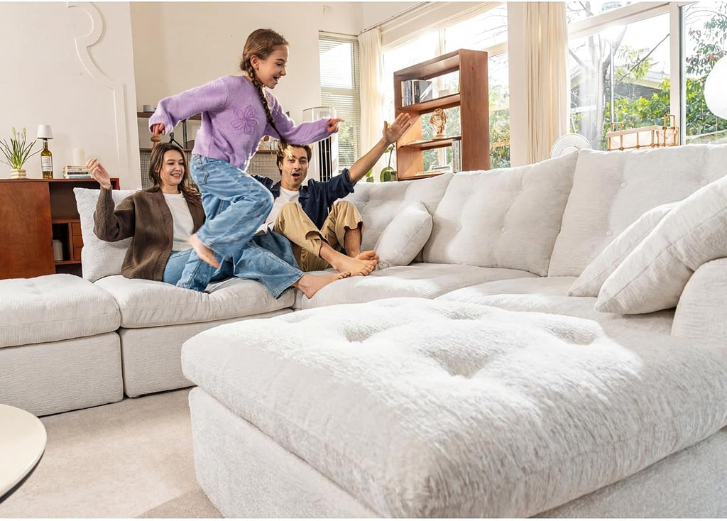 142' Cloud Sectional Couches U-Shaped Modular Boneless Chenille Sofa Couches with Deep Seat Ottoman and Side Pockets, Module Combination for Living Room 4 Seater