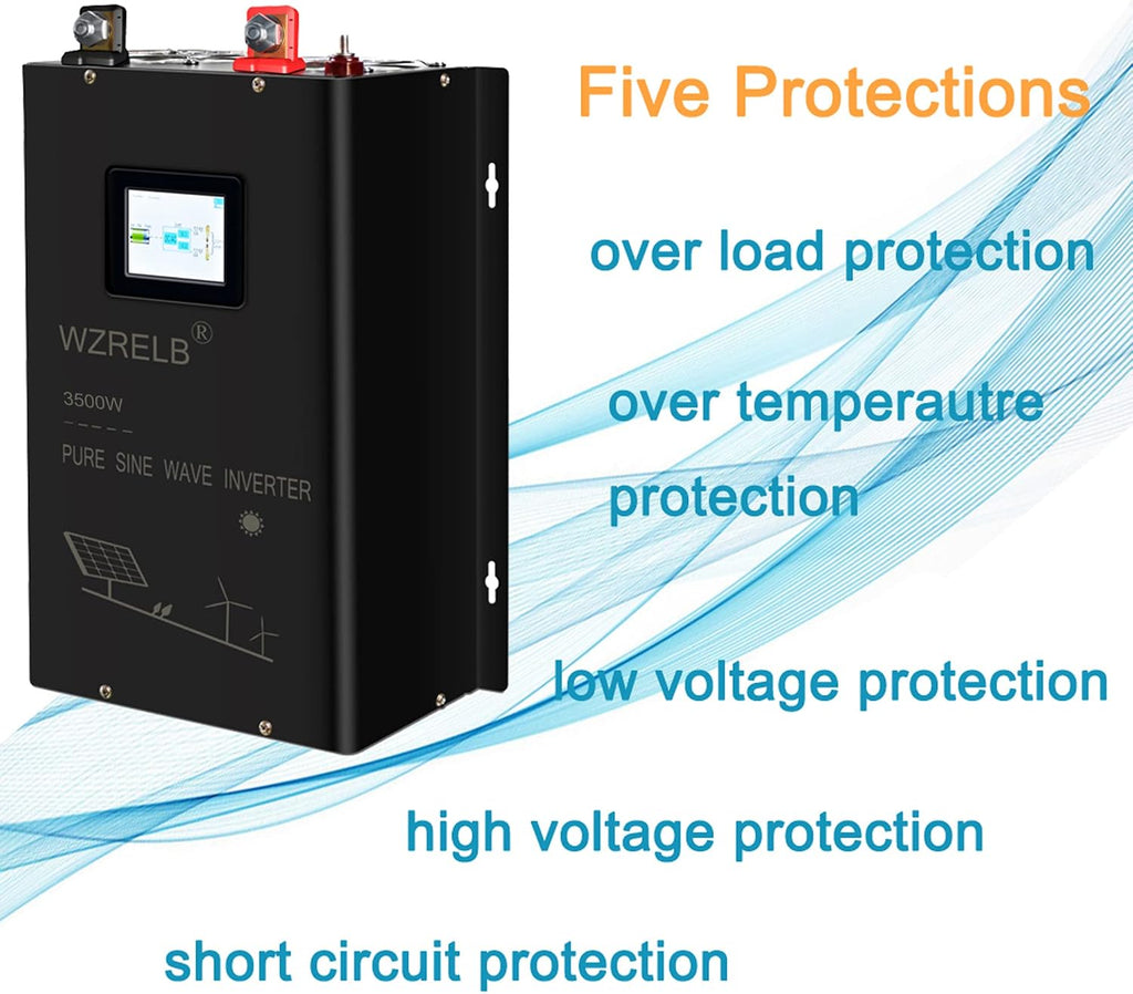 WZRELB 3500W 48V Pure Sine Wave Inverter,48 Volt DC to AC 120V 240V Split Phase Power Inverter,7KW Surge,5 AC Outlets,AC Hardwire Terminal,15ft LCD Remote Panel, SPWR350048