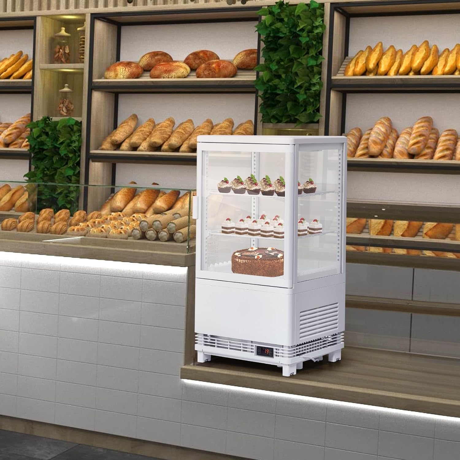 Commercial Beverage Refrigerator, Upright Beverage Display Refrigerator with Double Glass Door and Adjustable Shelves, Refrigerated Beverage Cooler for Restaurants, Bars, Shops