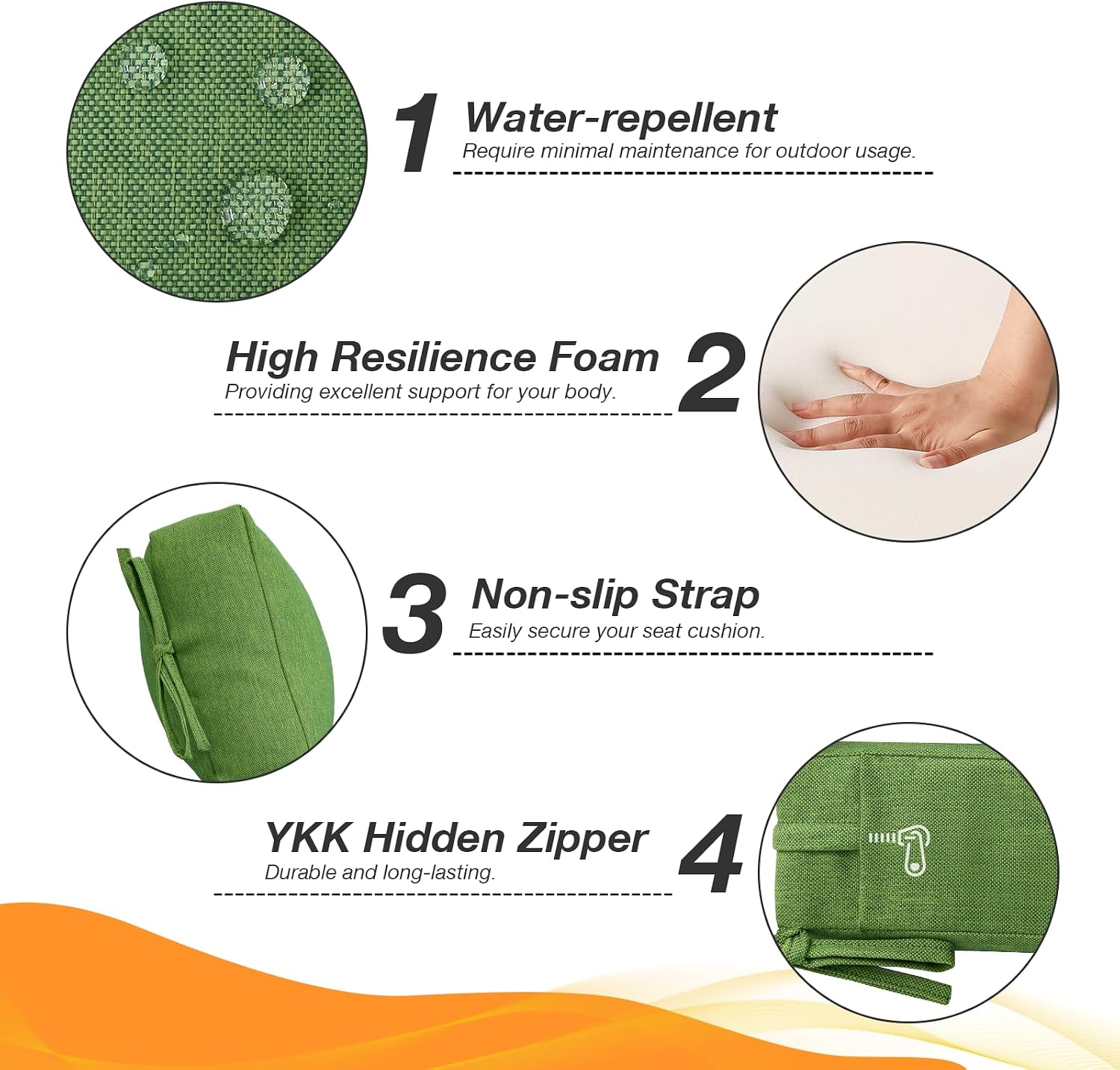 Unimatta Outdoor High Back Chair Cushion Seat Pads, 44 x 21 Inch Water-Repellent & Fade-Resistant Patio Furniture Cushions with Ties for Adirondack, Rocking Chairs, Lawn Green