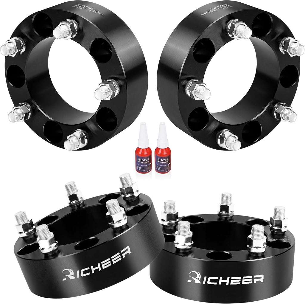Richeer 5x5.5 Wheel Spacers for 1994-2001 Ram 1500 1980-1996 F-150 1992-2006 E-150 1945-1949 CJ2 CJ3 CJ7 CJ5 CJ6, 4PCS 2 inch 5x139.7mm 5 Lug Forged Wheel Spacers with 1/2-20 Studs & 108mm Center Bore