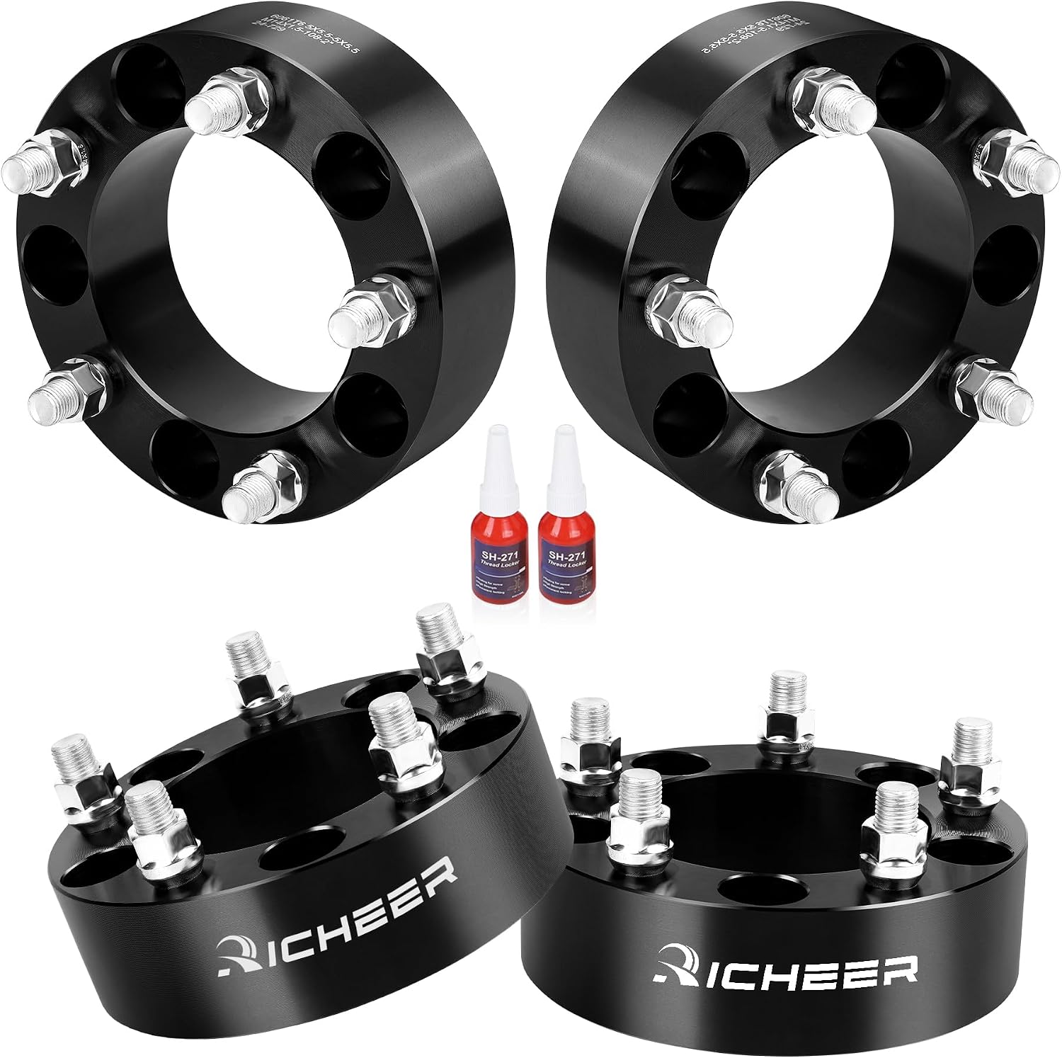 Richeer 5x5.5 Wheel Spacers for 1994-2001 Ram 1500 1980-1996 F-150 1992-2006 E-150 1945-1949 CJ2 CJ3 CJ7 CJ5 CJ6, 4PCS 2 inch 5x139.7mm 5 Lug Forged Wheel Spacers with 1/2-20 Studs & 108mm Center Bore