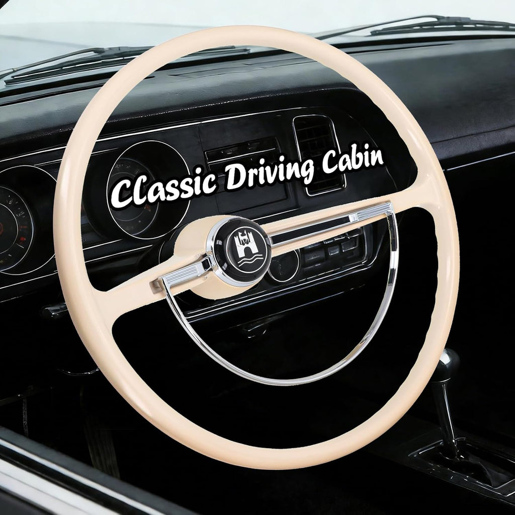 Sorghum 15' Universal Steering Wheel - Classic Steering Wheel with Horn Button Compatible with 1965-1973 Volkswagen Beetle - Piano Lacquer Ivory