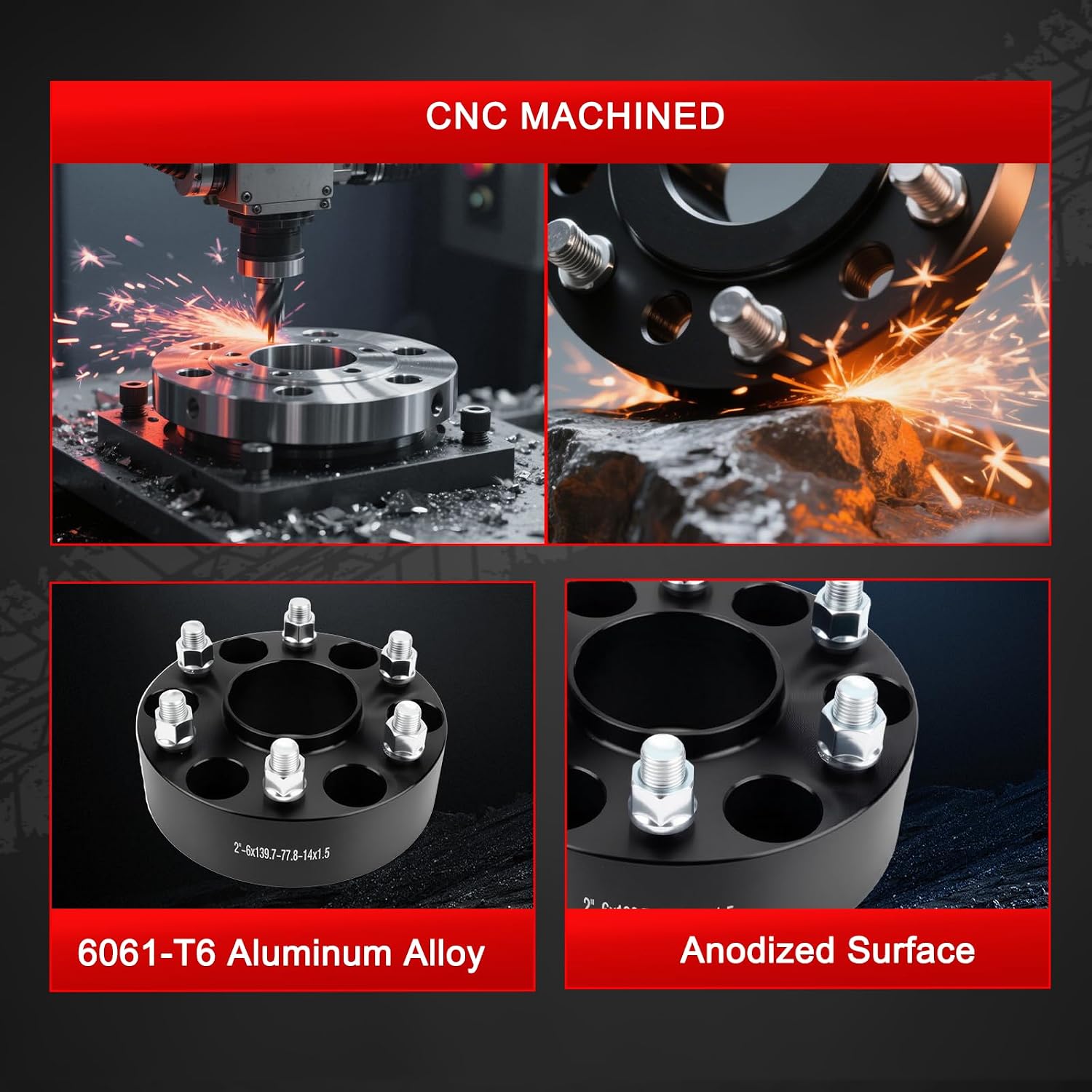 6x5.5 Wheel Spacers 2 inch (6x139.7mm) PCD 77.8mm Hub Bore M14x1.5 Studs Aluminum CNC Wheel Adapters 4pcs Car Wheel Accessories Parts Fit for Ram 1500 2019-2024