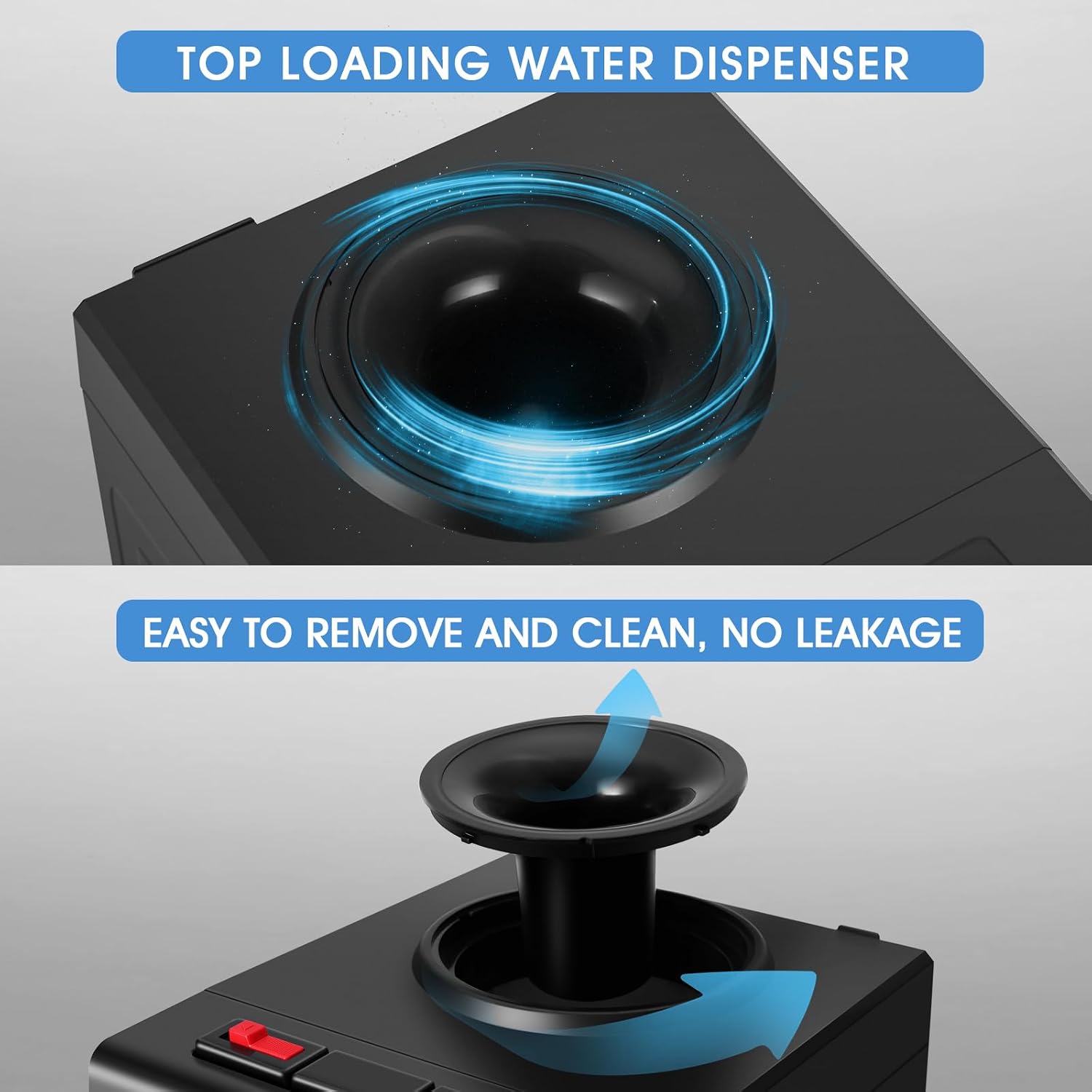 COSVALVE Water Cooler Dispenser, 5 Gallon Top Loading Hot/Cold Water Cooler w/Freezer Cabinet, Compression Refrigeration w/Child Safety Lock for Home Office, Apartment, Dorm