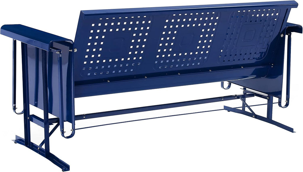 Crosley Furniture Bates Retro Metal Outdoor Sofa Glider, 3-Person Rocking Patio Bench for Porch, Deck, Navy Gloss