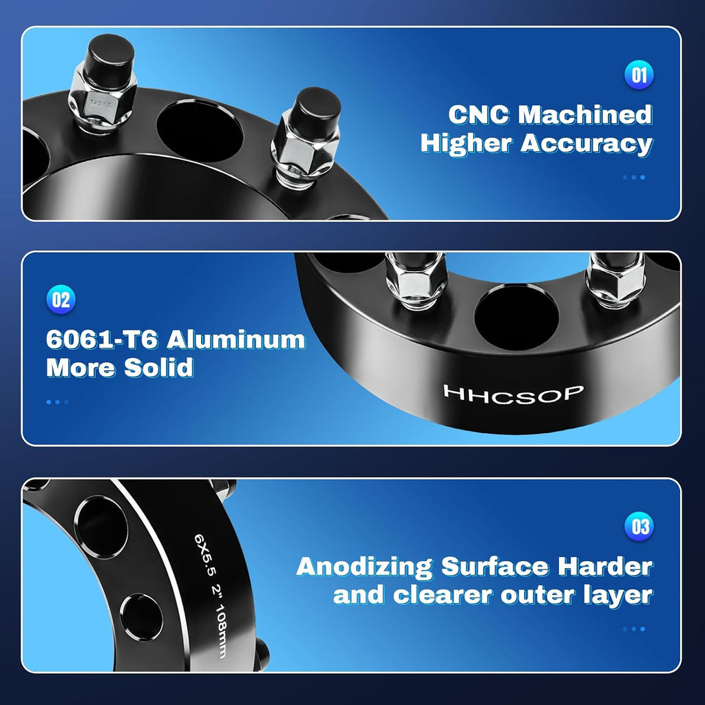6x5.5 to 6x5.5 Wheel Spacers 2 inch Fits for 1999-2025 Chevy Silverado 1500 Tahoe GMC Sierra 1500 Forged 6 Lug 6x139.7mm Wheel Adapters M14x1.5 Hub Bore 108mm, Black 4PCS