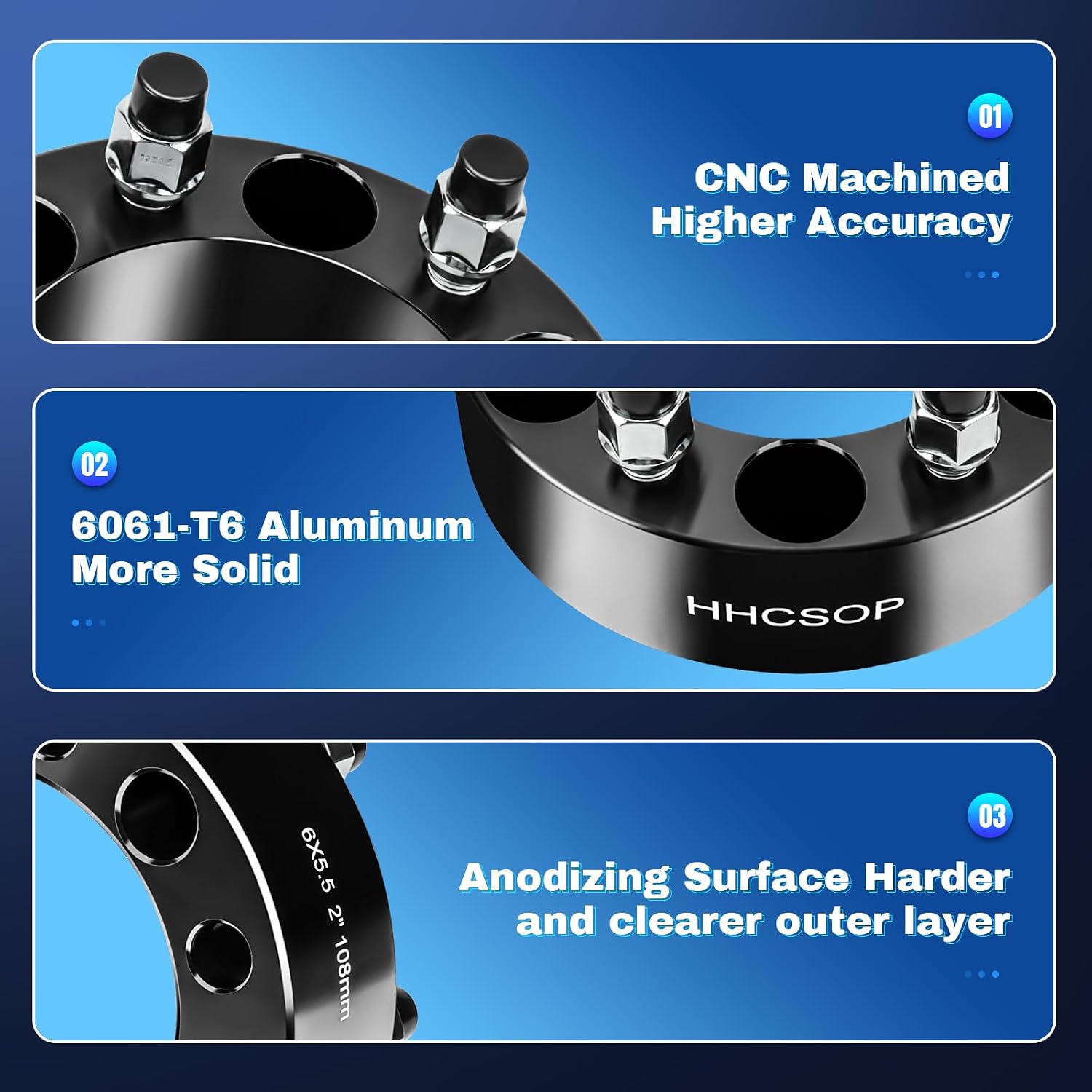 6x5.5 to 6x5.5 Wheel Spacers 2 inch Fits for 1999-2025 Chevy Silverado 1500 Tahoe GMC Sierra 1500 Forged 6 Lug 6x139.7mm Wheel Adapters M14x1.5 Hub Bore 108mm, Black 4PCS