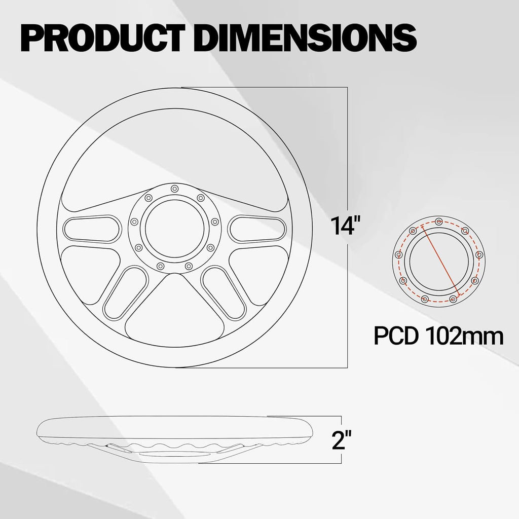 14'' Billet Half Wrap 9 Bolts Steering Wheel with 2'' Dish and Horn Button(White)