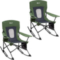 Portal Outdoor Rocking Chair Camping Folding Portable Rocker with Cup Holder Side Pocket Carry Bag, Support 350LBS (Mesh Green), 2 Pack