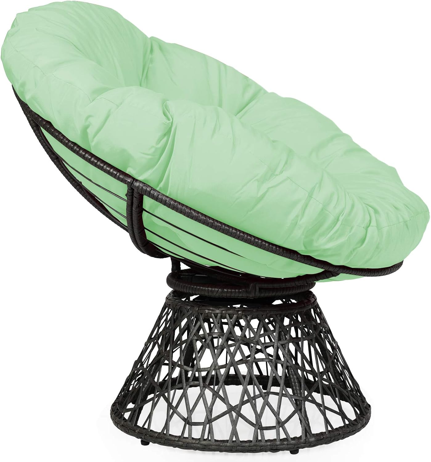 S AFSTAR Papasan Chair with Fabric Cushion, 360-degree Swivel Papasan Chair with Detachable Round Cushion & Wicker Cross Frame, Saucer Chair Moon Chair for Outdoor Patio Indoor Bedroom (Green)
