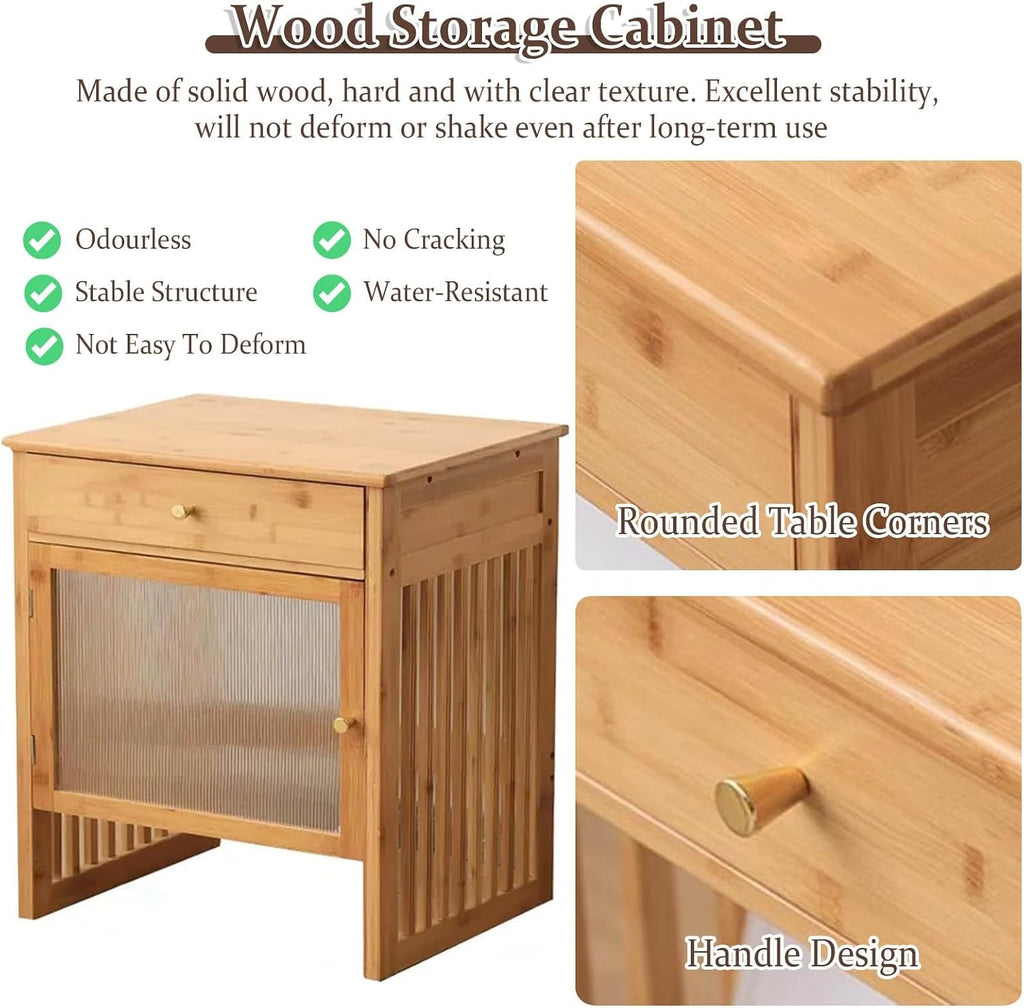 Wood Organizer Stand for Robotic Vacuum Cleaner, Storage Cabinet for Self-Emptying Robot Vacuum and Mop, Sweeping Robot Storage Rack with Storage Cabinet（A-52x41x63.5cm/20.5x16x25.5in）