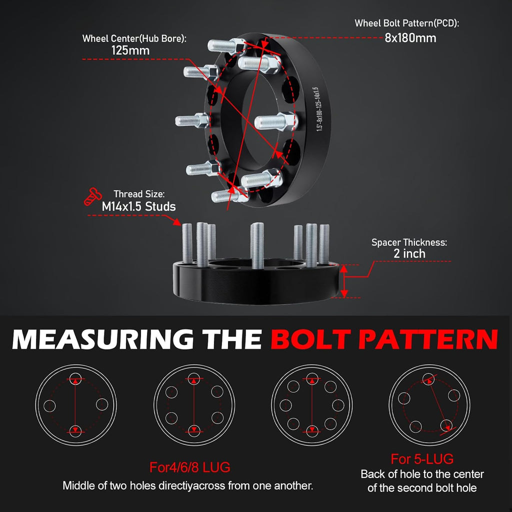 8x180mm Wheel Spacers 1.5 inch 125mm Hub Bore M14x1.5 Studs Aluminum CNC Wheel Adapters 4pcs Car Wheel Accessories Parts Fit for Silverado Sierra 2500HD 3500HD 2011-2019