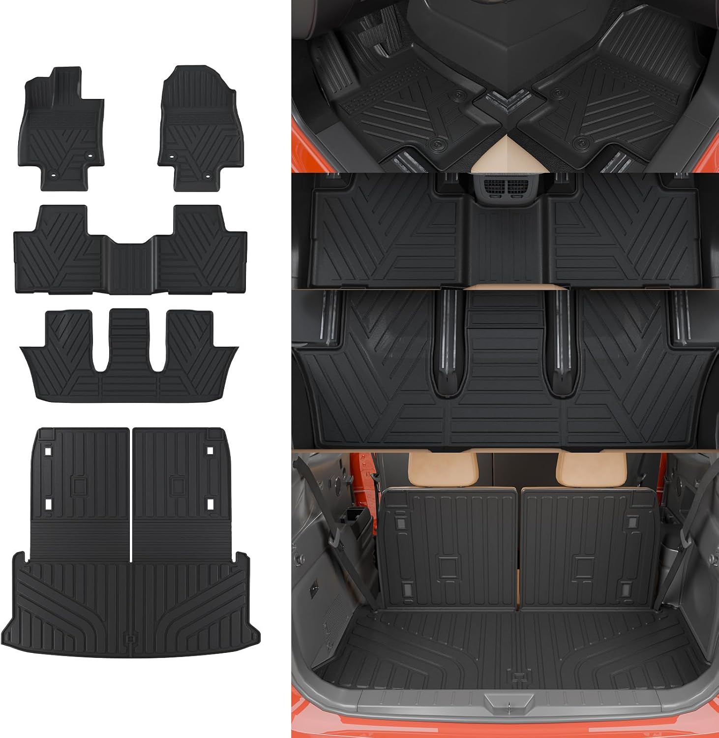 Floor Mats Compatible with 2024 2025 2026 Lexus TX350 TX500h TX550h+ 6&7 Seats Cargo Mat Trunk Liner Back Seat Cover All Weather TX Accessories (Floor Mats+Trunk Mat with Backrest Mat)
