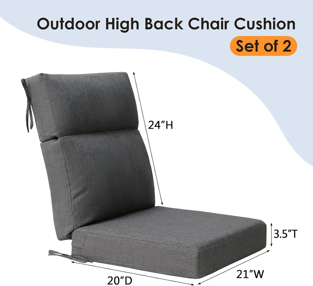 Unimatta Outdoor High Back Chair Cushion Seat Pads, 44 x 21 Inch Water-Repellent & Fade-Resistant Patio Furniture Cushions with Ties for Adirondack, Rocking Chairs, Charcoal